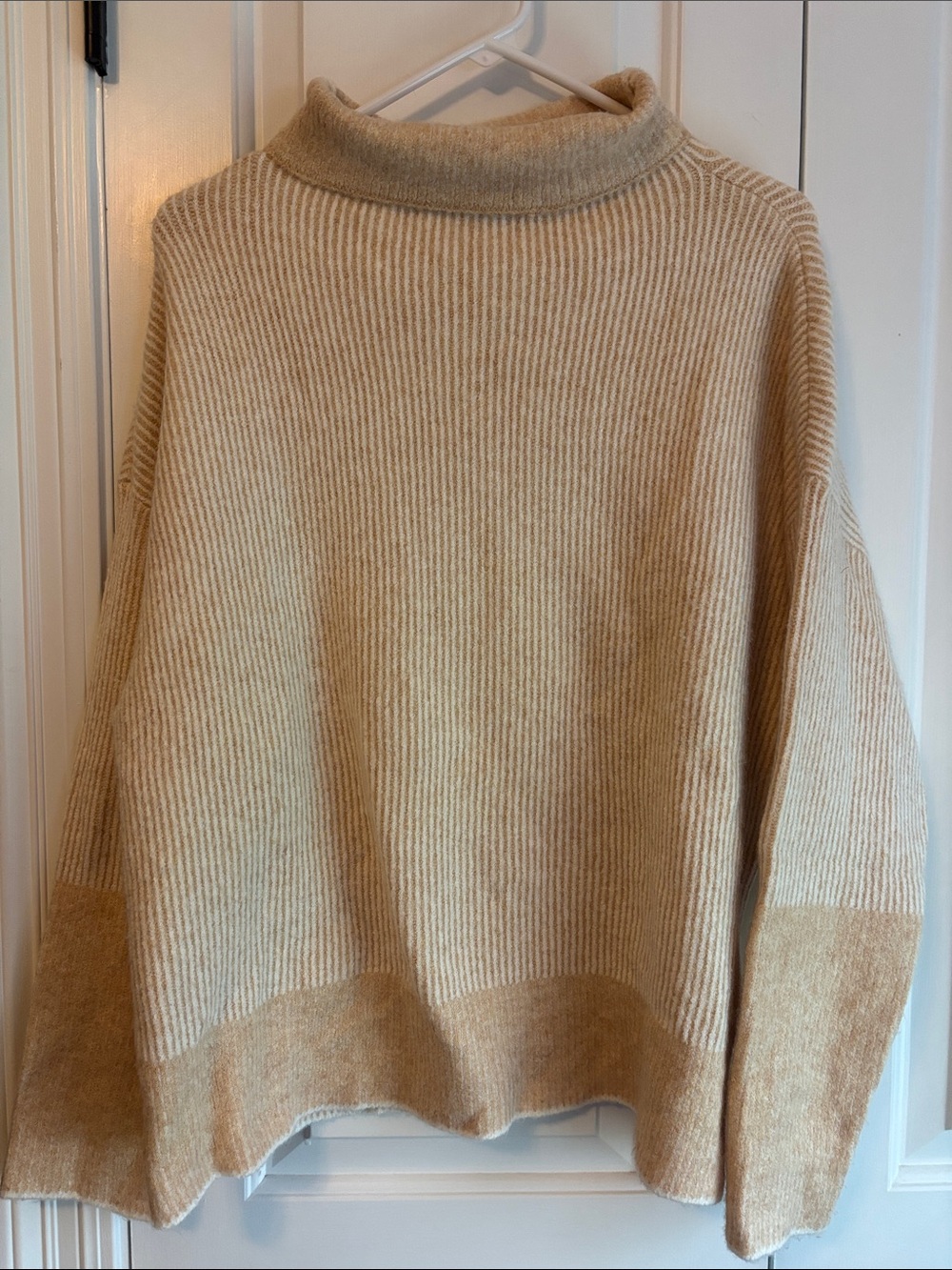 Calvin Klein Cream Ribbed Funnel Neck Sweater